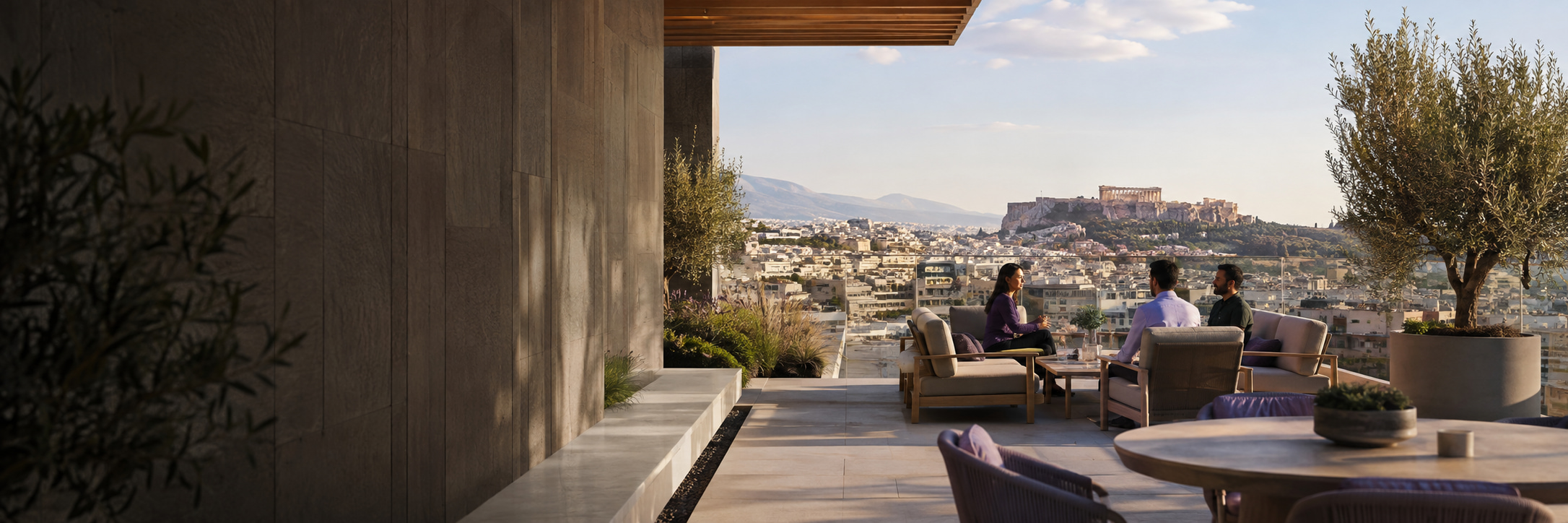 Modern collaborative office overlooking Athens